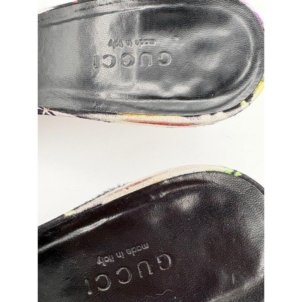 Gucci Black Satin Kitten Heels w/ Colorful Floral Pattern & Bow Y2K Size 6.5 - Picture 9 of 15